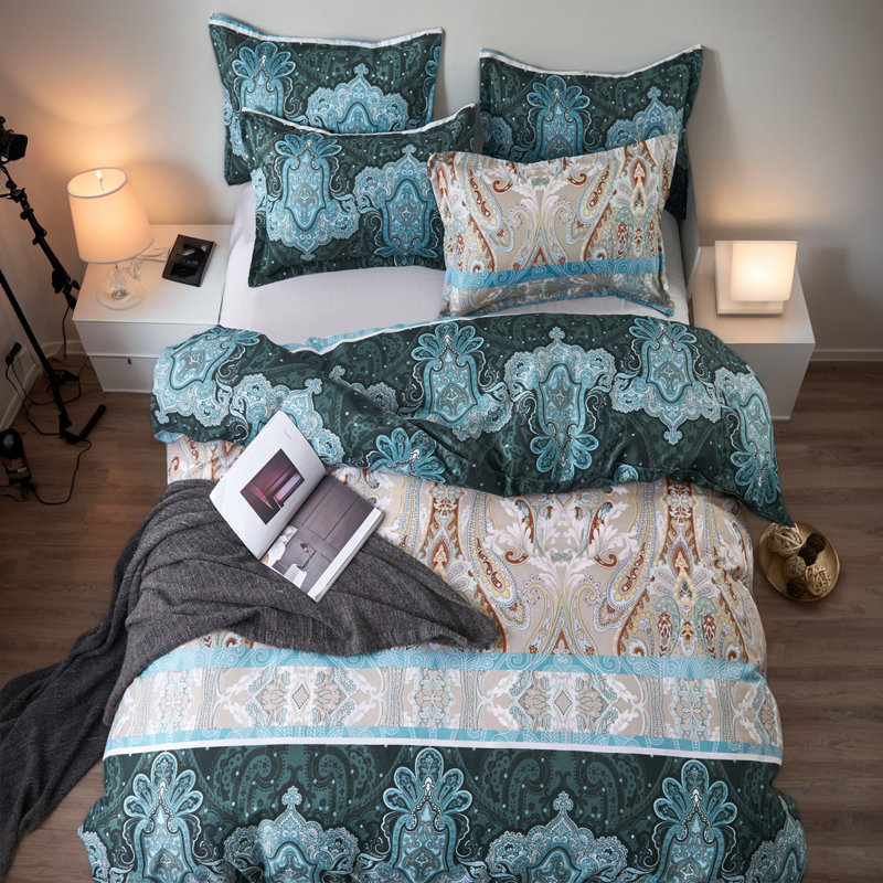 Dailynap Blue Bohemian Style Exotic Bedding Set, Queen Duvet Cover + 2 Pillowcases