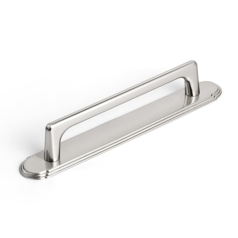 Poignée barre classique avec panneau arrière, Nickel satiné, 5"
