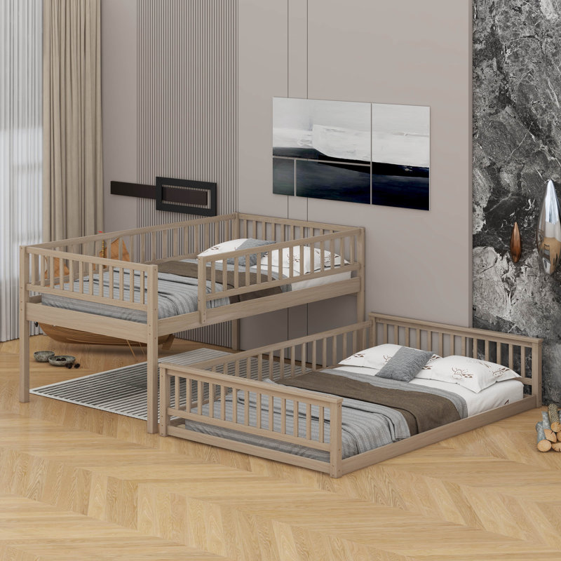 Full XL Over Queen Bunk Bed With Guardrails And Ladder, Walnut