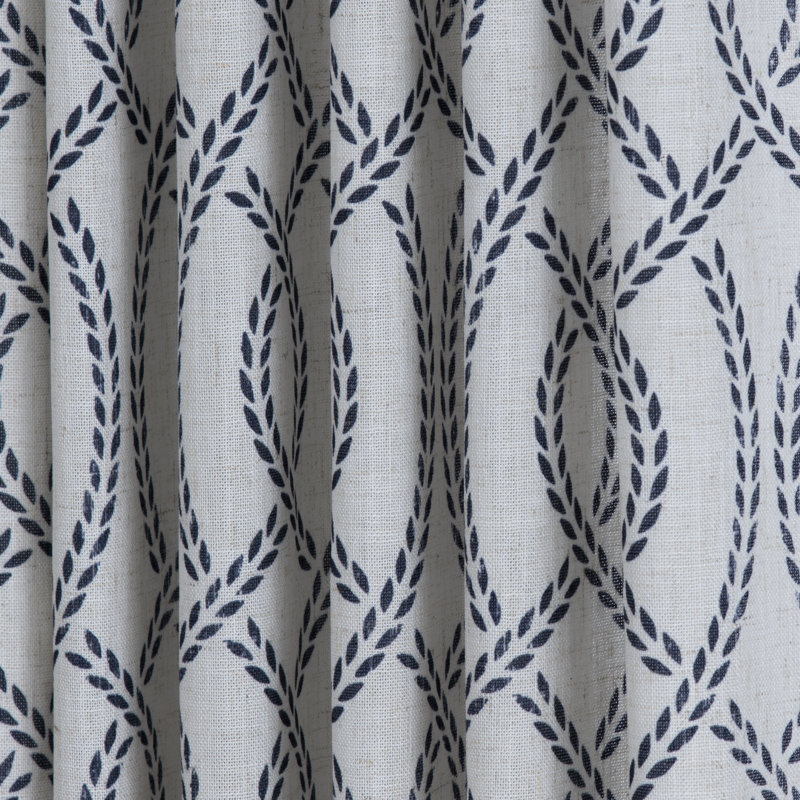 Wobna Polyester / Linen Light Filtering Geometric Leaf Print Curtian Panel with Rod Pocket Top , Navy, 50" W x 95" L