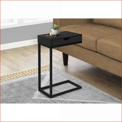 Black Laminate & Metal C-Shaped Space-Saving Coffee Table for Living Room/Bedroom – Slides Under Sofas