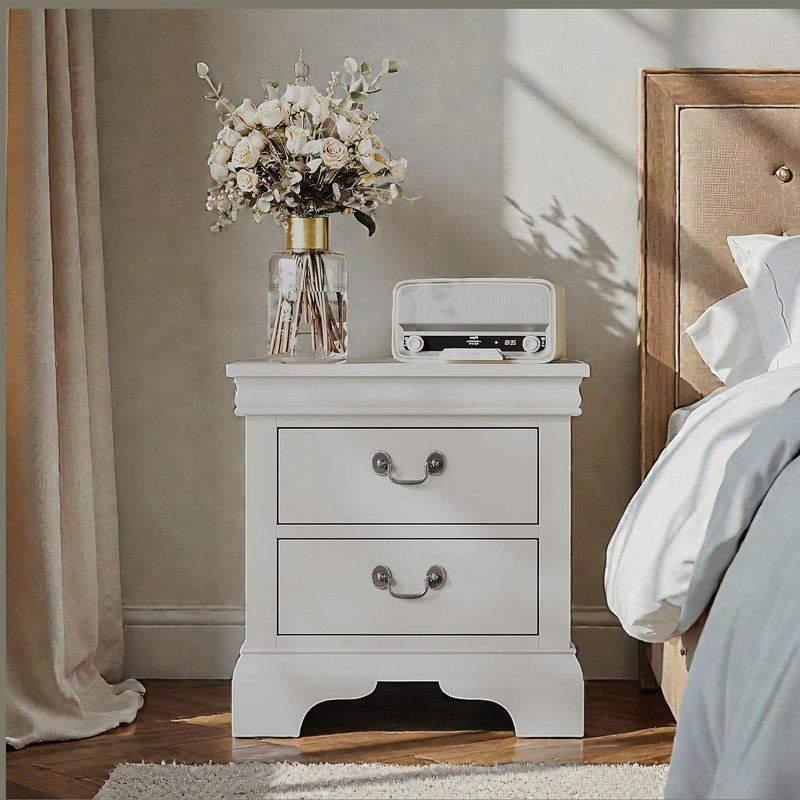 Table de chevet classique en bois blanc, Blanc