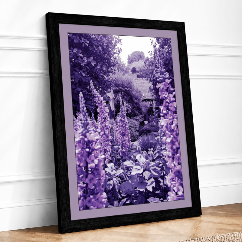 Garden Path in Purple Botanical - Framed Print, A3 - 42.0 x 29.7 cm, Black