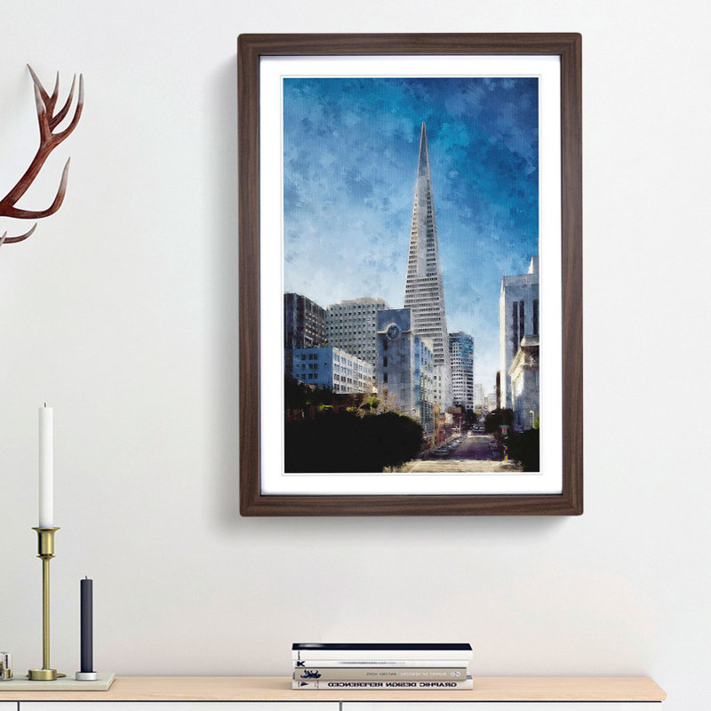 Transamerica Pyramid in San Francisco - Picture Frame Painting Print, Walnut Framed, 45cm H x 33cm W x 2cm D