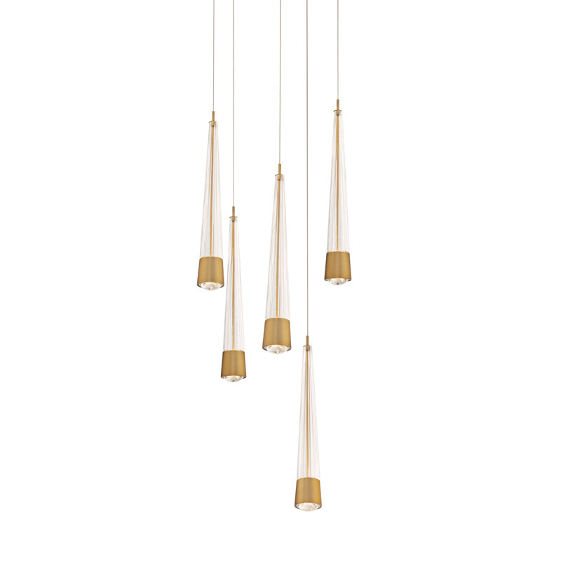 Quill Round Multi-Light 4-CCT Pendant, Aged Brass