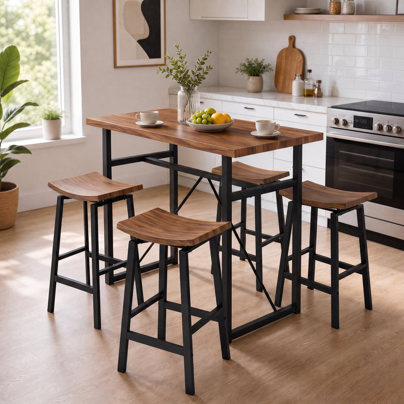 Ensemble table et chaises de salle à manger en PVC noir de style industriel pour 4 personnes avec tabourets escamotables – Table de bar moderne et peu encombrante pour petits espaces