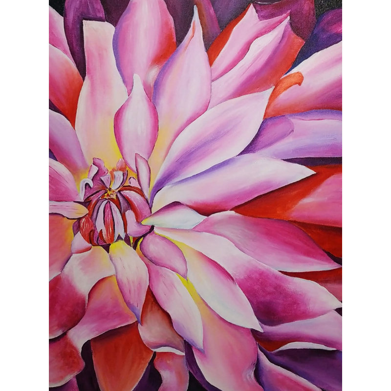 Fleur de dahlia brillante | Acrylique sur toile | Par Bharati Darshan Bhat