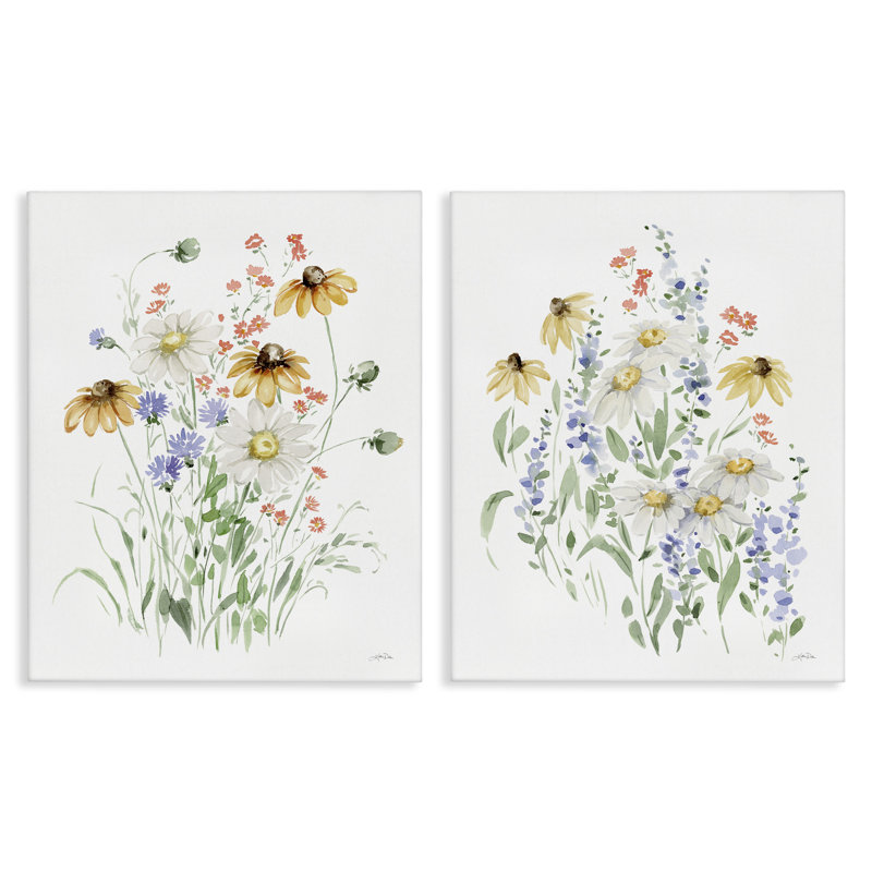 «Summer Garden Watercolor Daisies», ensemble de 2 toiles murales par Katrina Pete, H 30 po x l 24 po