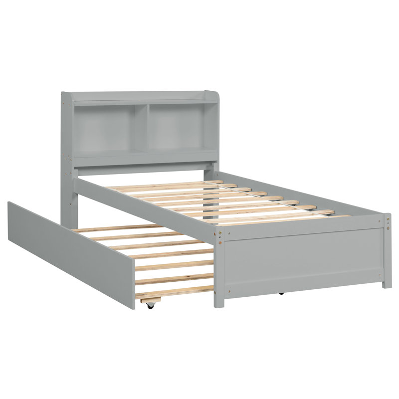 Lit simple avec lit gigogne et bibliothèque gris - créer une atmosphère de chambre à coucher apaisante, Lit simple, Gris