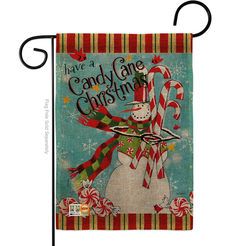 Canne à sucre de noël winter vertical à 2 côtés 19 po x 13 po drapeau de jardin, Bleu foncé, Toile de jute