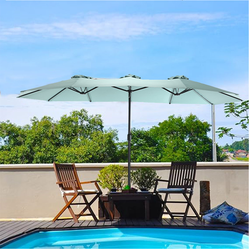 Parasol d'extérieur rectangulaire réversible 15 pi avec manivelle, Vert clair