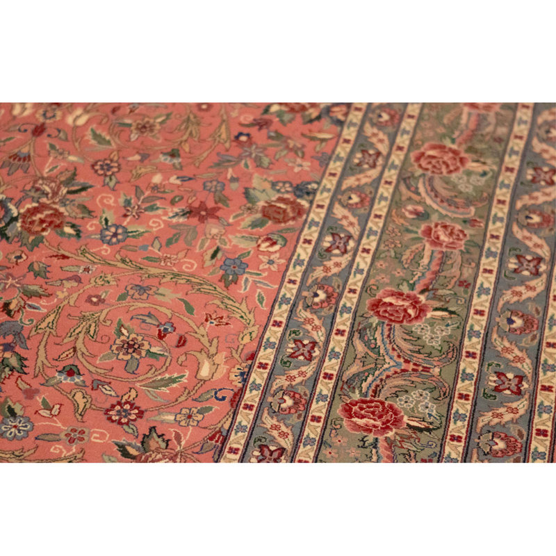 Tapis rose et vert noué à la main de haute qualité