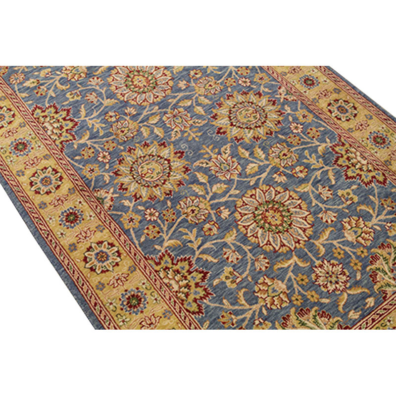 Tapis bleu et doré de haute qualité noué à la main