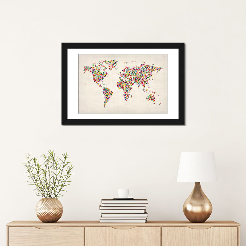 « stars world map », impression sur toile beige, Papier d'art encadré noir, Blanc, H 24 po x l 32 po x P 1 po