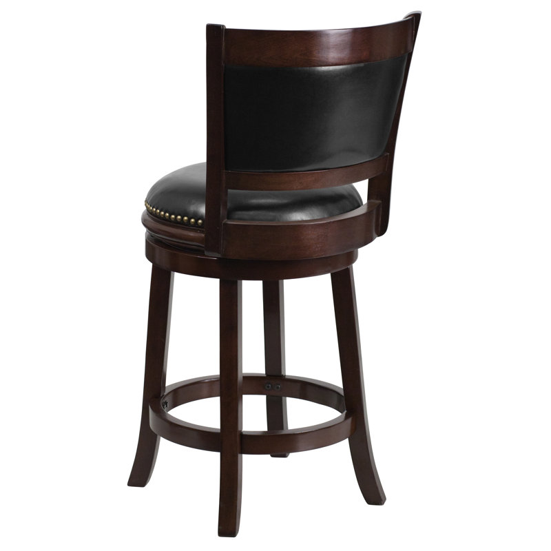 Tabouret haut en cappuccino de 24 po avec dossier à panneaux et siège pivotant LeatherSoft Layton, Cappuccino