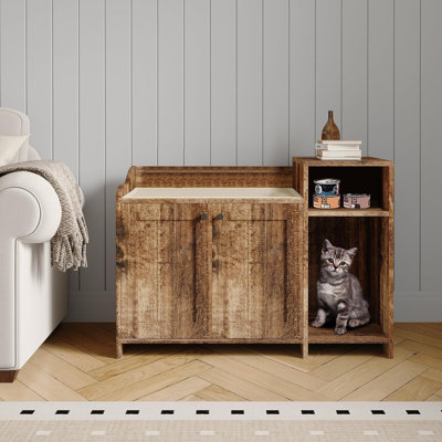 Armoire-lit en bois moderne pour chat avec bac à litière