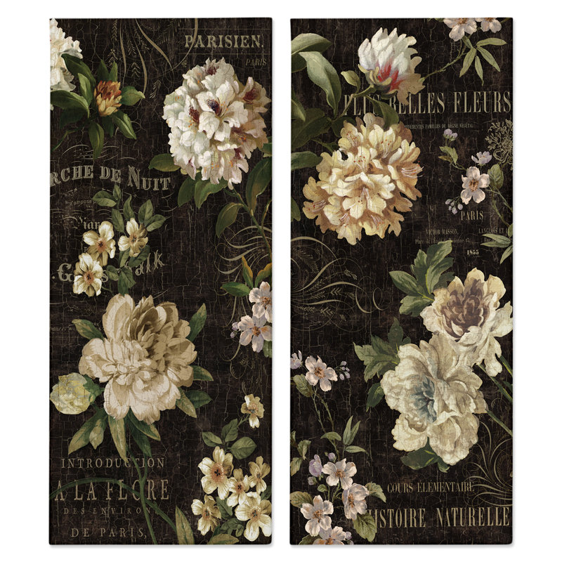 Vintage French Typography Flowers 2 Piece White Framed Giclee Art Set by Deborah Devellier, 30" H x 26" W x 1.5" D
