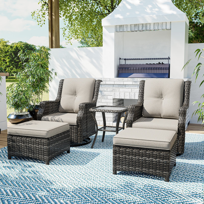 Bielasz 5-Piece Outdoor Conversation Seating Group with Cushions, Beige