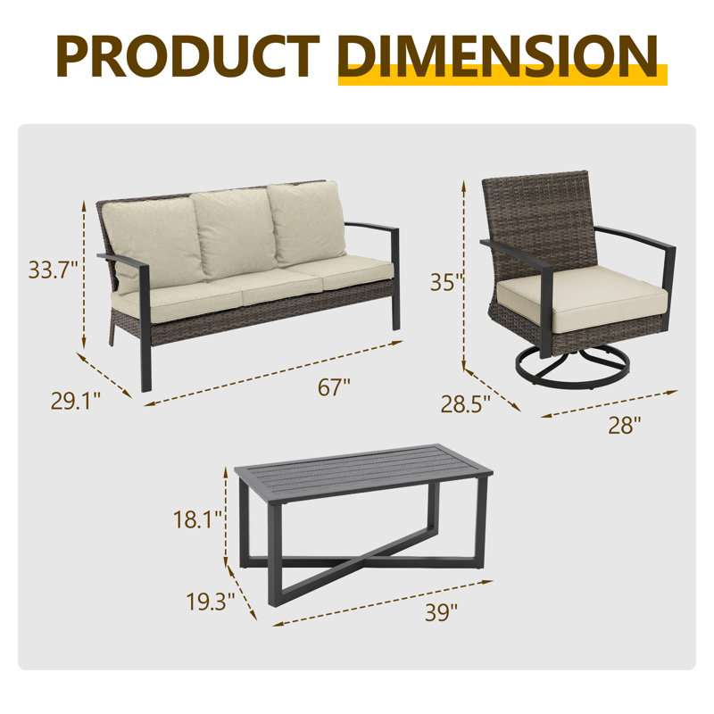 Patio Swivel Dining Chairs Set With Cushions, Beige