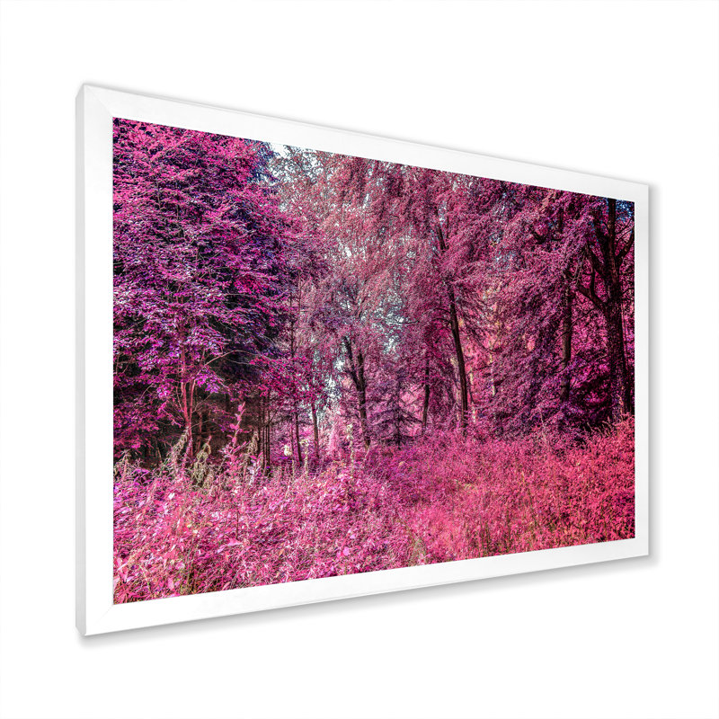 «Pink and Purple Fantasy Forest VII», reproduction sur toile flottante, H 24 po x l 36 po x P 1 po, Cadre photo blanc