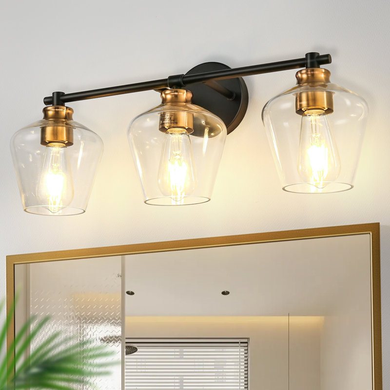 Sophisticated 3-Light Modern Vanity Fixture, Matte Black/Gold