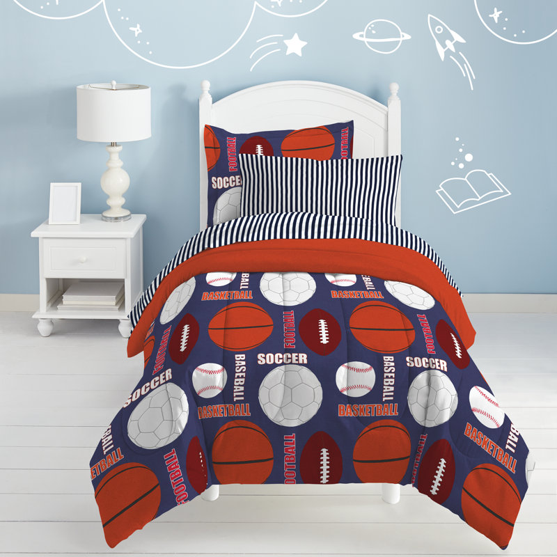 Navy Reversible Microfiber Twin Kids Sports Bed Set