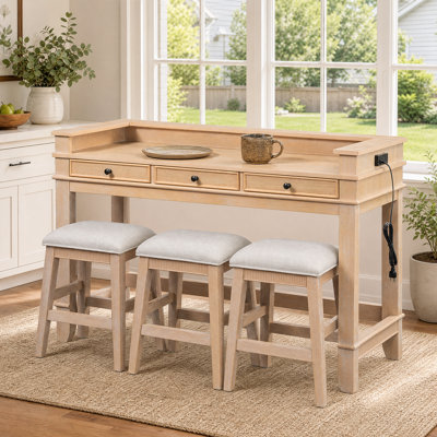Ensemble de table de bar 4 pièces avec ports USB et tiroirs de rangement pour les petites salles à manger