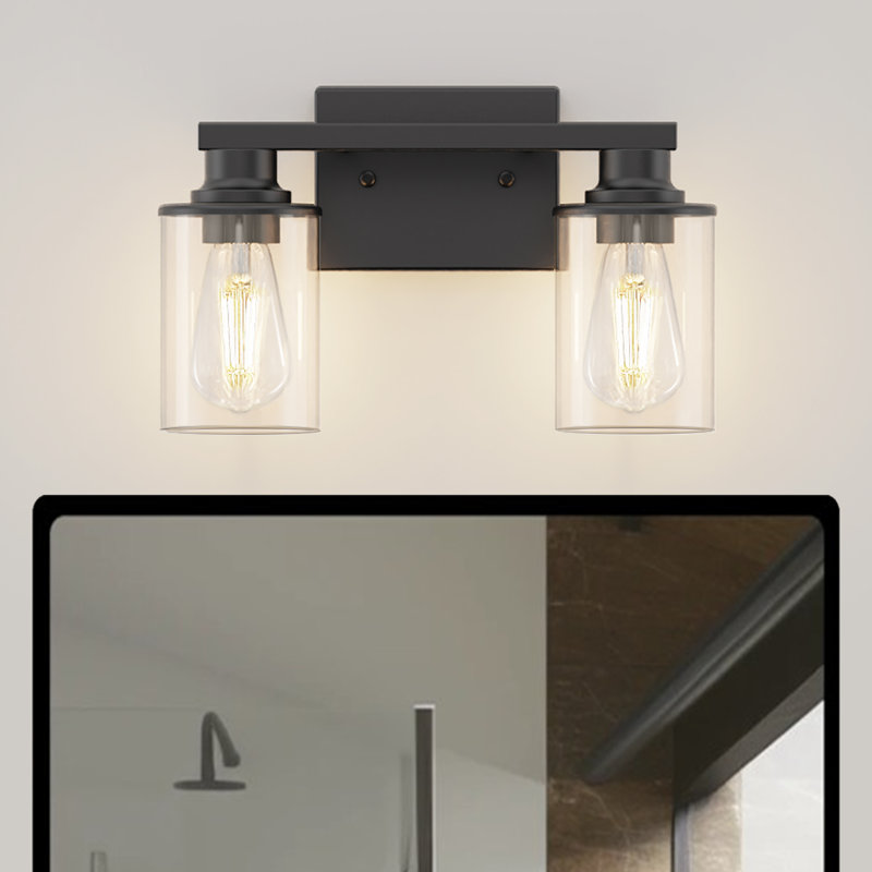 Luminaire de meuble-lavabo moderne double avec abat-jour en verre, Noir