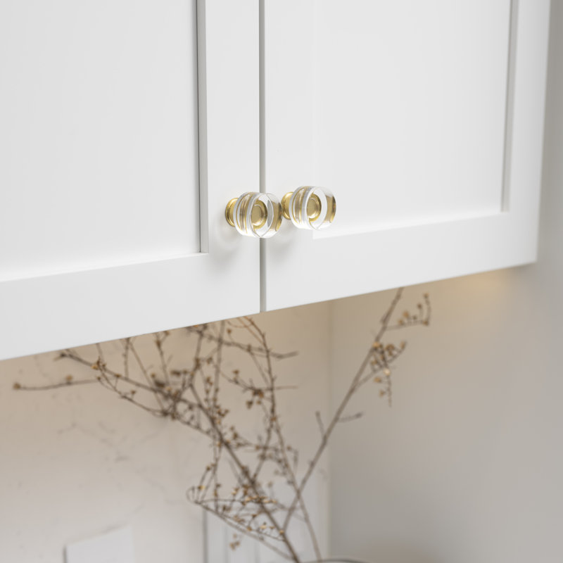 Midway Collection Round Knob - 1-1/4" Diameter Cabinet Knob Crysacrylic with Brushed Golden Brass - Contemporary Hardware for Drawers & Cabinets