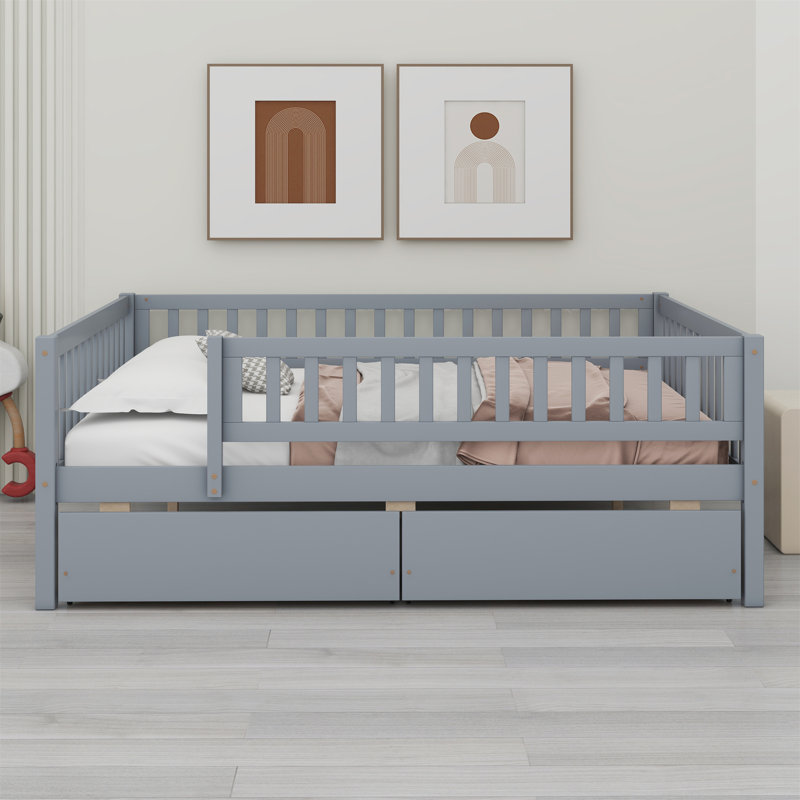 Daybed Wood Bed With Two Drawers, Full, Gray