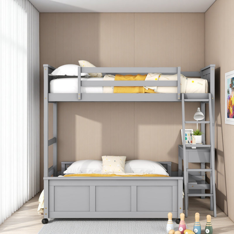 Lit superposé avec bureau, Gris, Simple sur simple