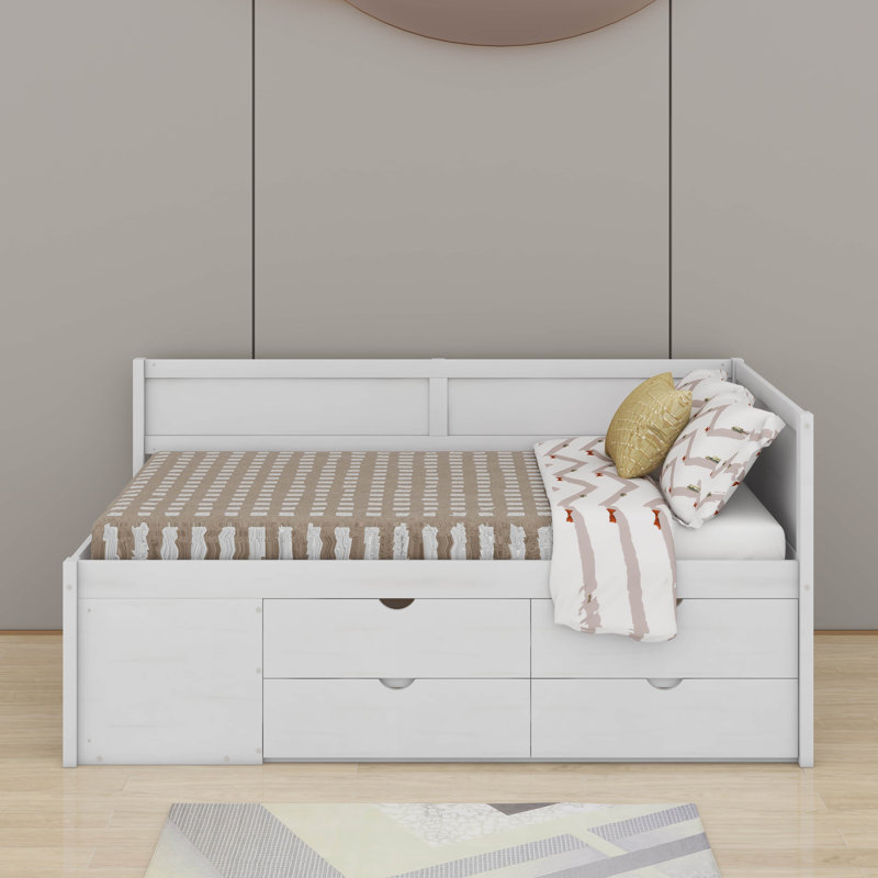 Lit de jour simple avec tiroirs et tablettes, Lit simple, Blanc