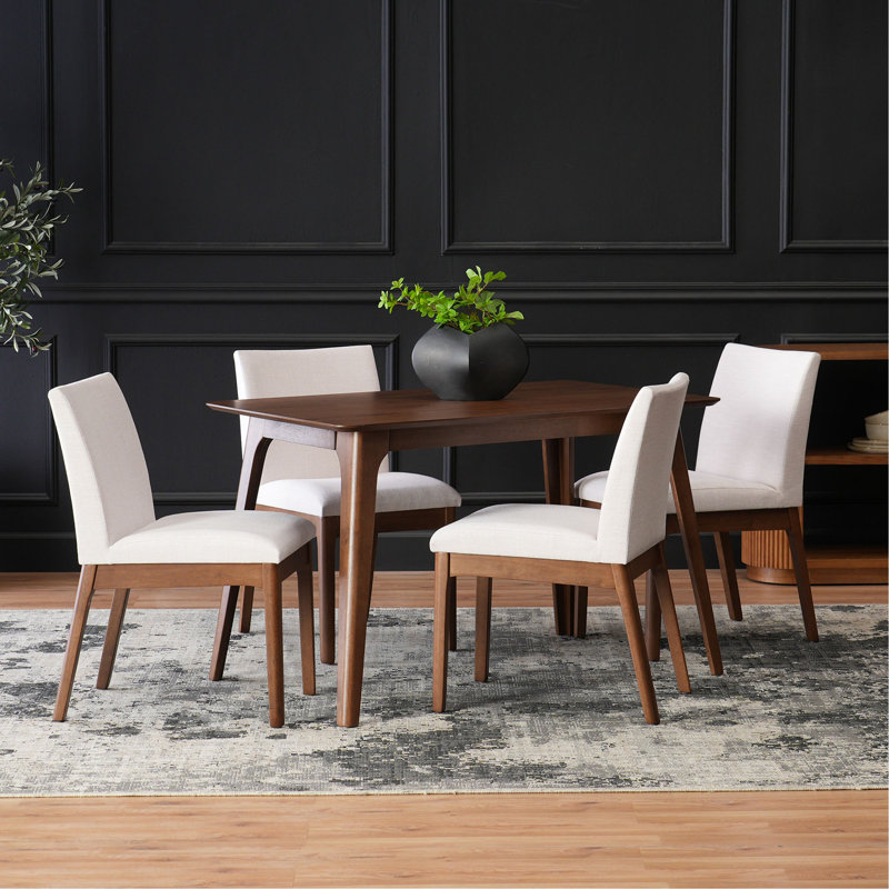 Ensemble de table de salle à manger 5 pièces avec une table en bois massif et 4 chaises rembourrées pour la salle à manger + lumière