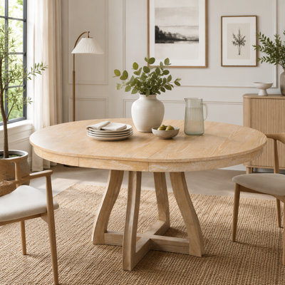 Round Extendable Dining Table for 4-6, 16" Middle Leaf, Curved Table Legs