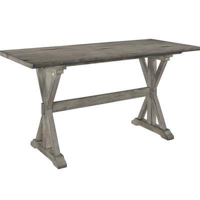 Solid Wood Counter Height Table In Distressed Gray, Rectangular, Seats 6 Gray For Dining Room, Rubberwood, 6