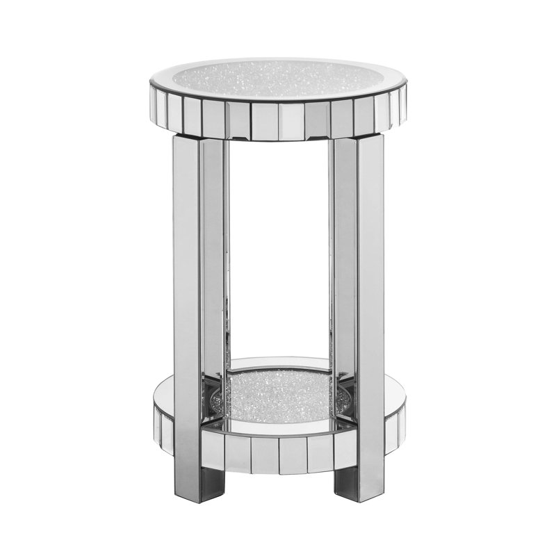 Mirror Round Table, 2-Layer Modern Small Sofa Table With Storage Space, Silver Decorative Table, 23.6"H x 13.8"W