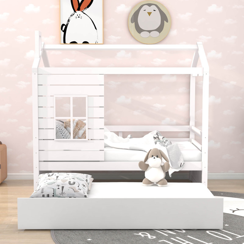 Lit plateforme en bois avec lit gigogne Anmol, Blanc