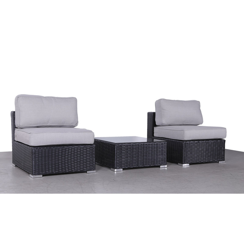 Ensemble de conversation pour 2 personnes avec coussins Demarest Wicker