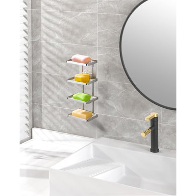 4 Tier Shower Shampoo Soap Holder, Shower Wall Soap Dish Holder, Shampoo Bar Holder, Bathroom Soap Box, Self-Draining Soap Bar Holder, Stainless Steel Soap Holder For Bathroom, Kitchen