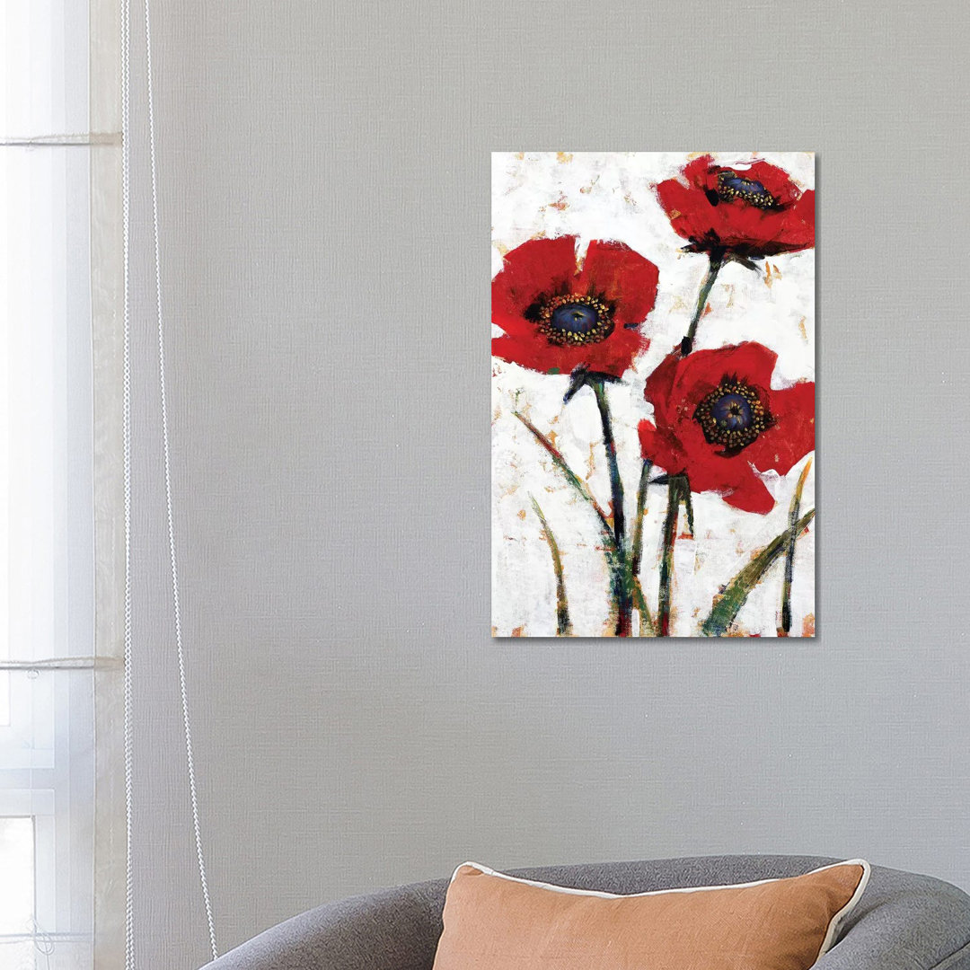 Roter Mohn Fresko II von Tim OToole - Ohne Rahmen Galerie-verpackte Leinwand Giclée auf Leinwand