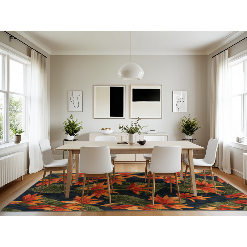 Machine Washable Botanical Brown Area Rug, Rectangle 7' x 10'