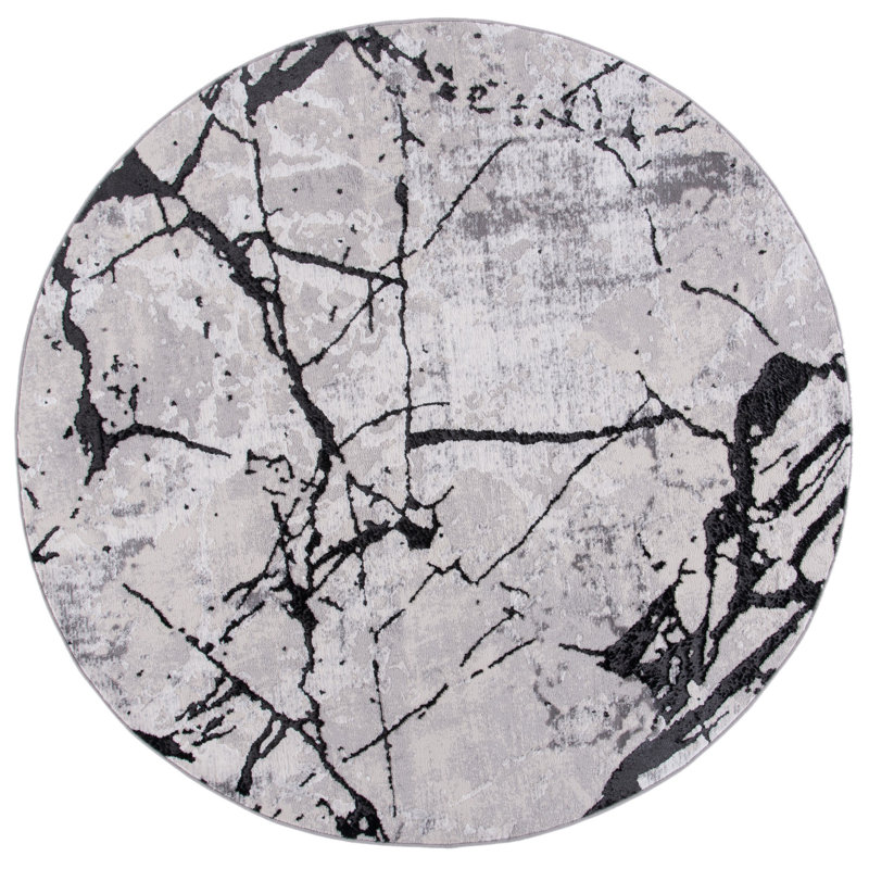 Tapis gris / noir abstrait Metzger, Rond 8 pi