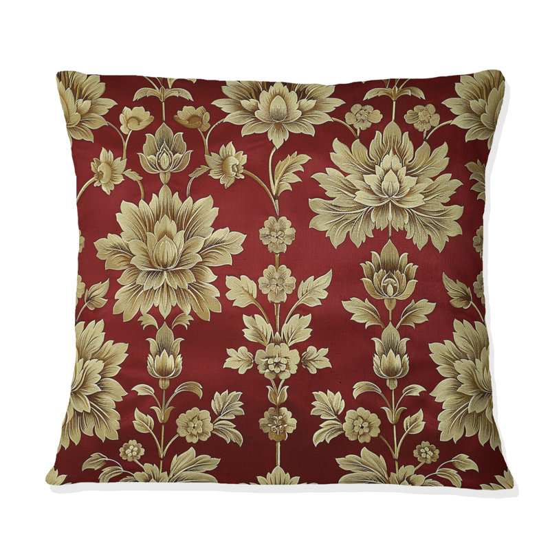 Coussin décoratif Red Gold Damask Beauty II - Tiles, H 16 po x l 16 po