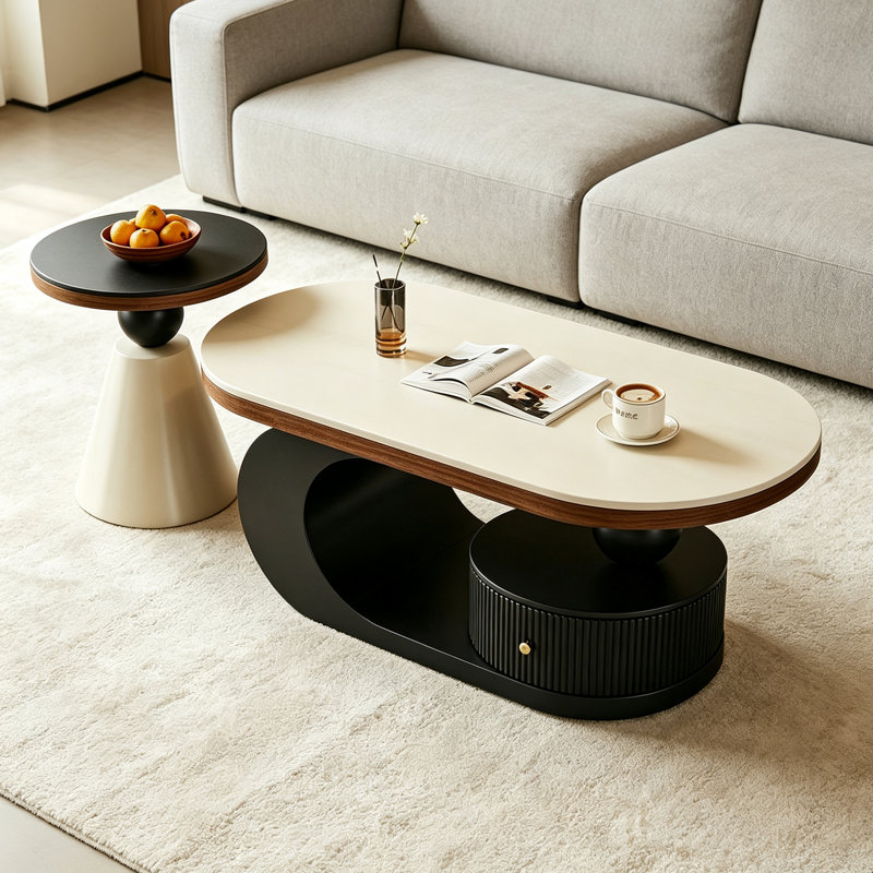 Table basse de rangement en ardoise de luxe, H 15,74 po x l 51,18 po x P 27,55 po, Noir, Plat