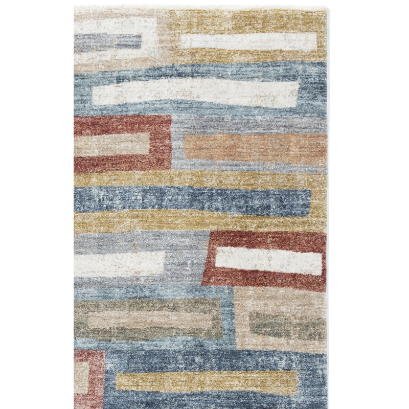 Tapis gris rouille / bleu Jerrylène, Rectangle 4pi x 6 pi