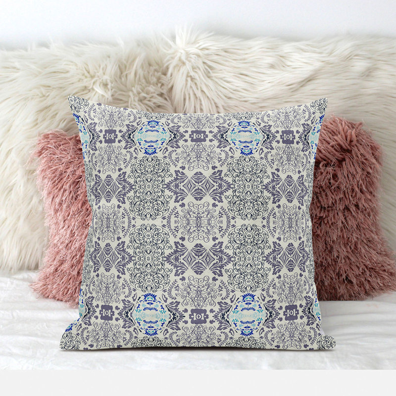 Geometric Outdoor Reversible Throw Pillow, 18" x 18", Off White/Grey