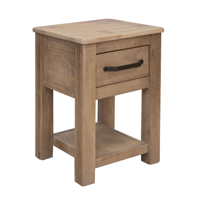 Umey Natural Brown Wood and Metal Chairside Table with Storage