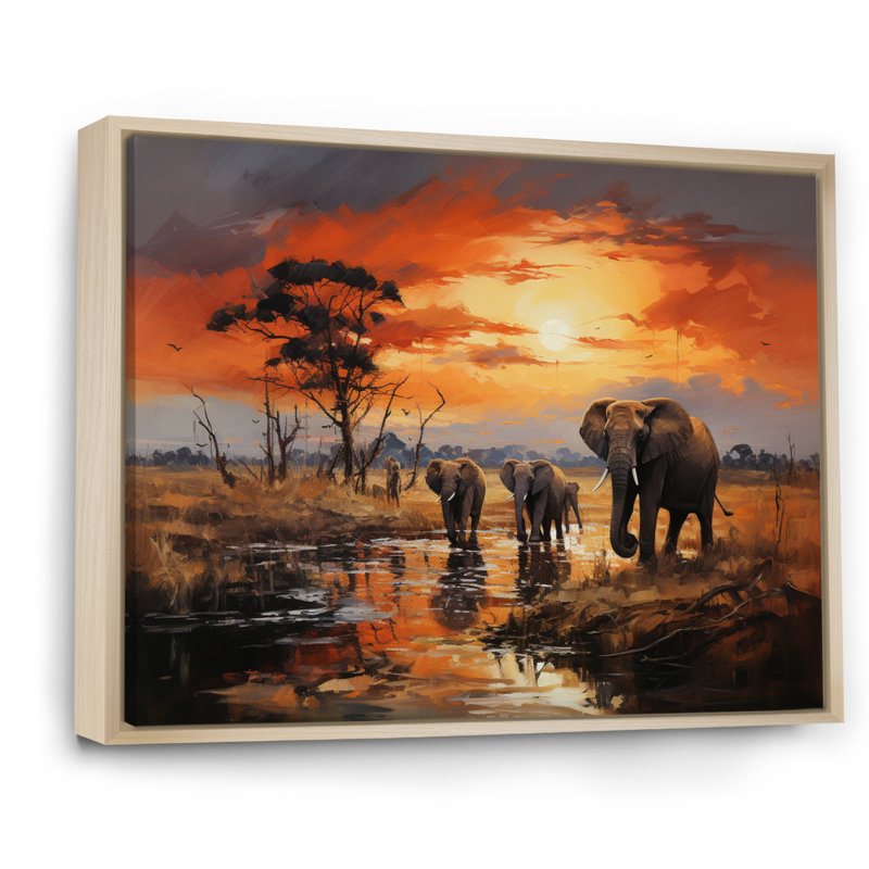 " Elephant Wandering Giants II ", Natural Floater Framed, 34" H x 44" W x 1.5" D