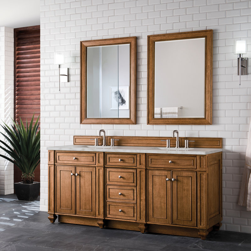 Meuble-lavabo double 72 po Bristol avec chargeur sans fil FreePower, Brun selle, Argent victorien
