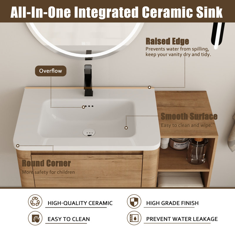 Ensemble de meuble-lavabo simple 40 po avec plateau en céramique Walden, Imitation chêne, 40"